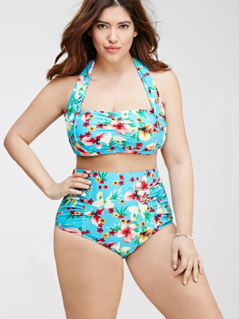 Forever 21 Plus Tropical Halter Top High Waisted Bikini Set Swimsuit XL1X3X